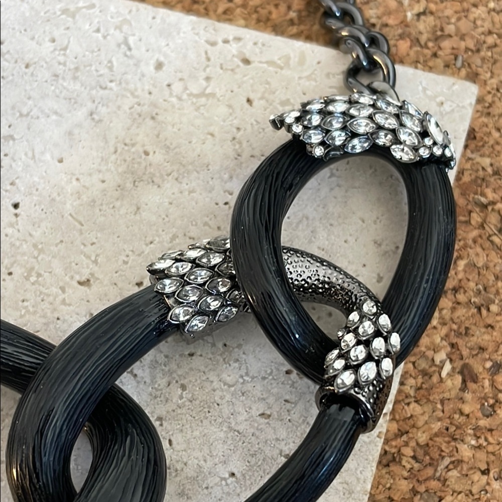 Alexis Bittar Snake Link Necklace Black Lucite Blue Crystal Statement Collar - Picture 8 of 10